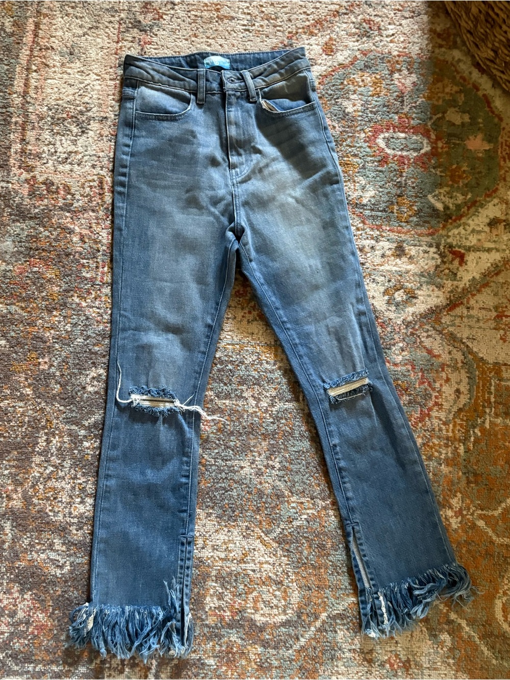 Show Me Your MuMu Faded Blue Jeans with Frayed Hem